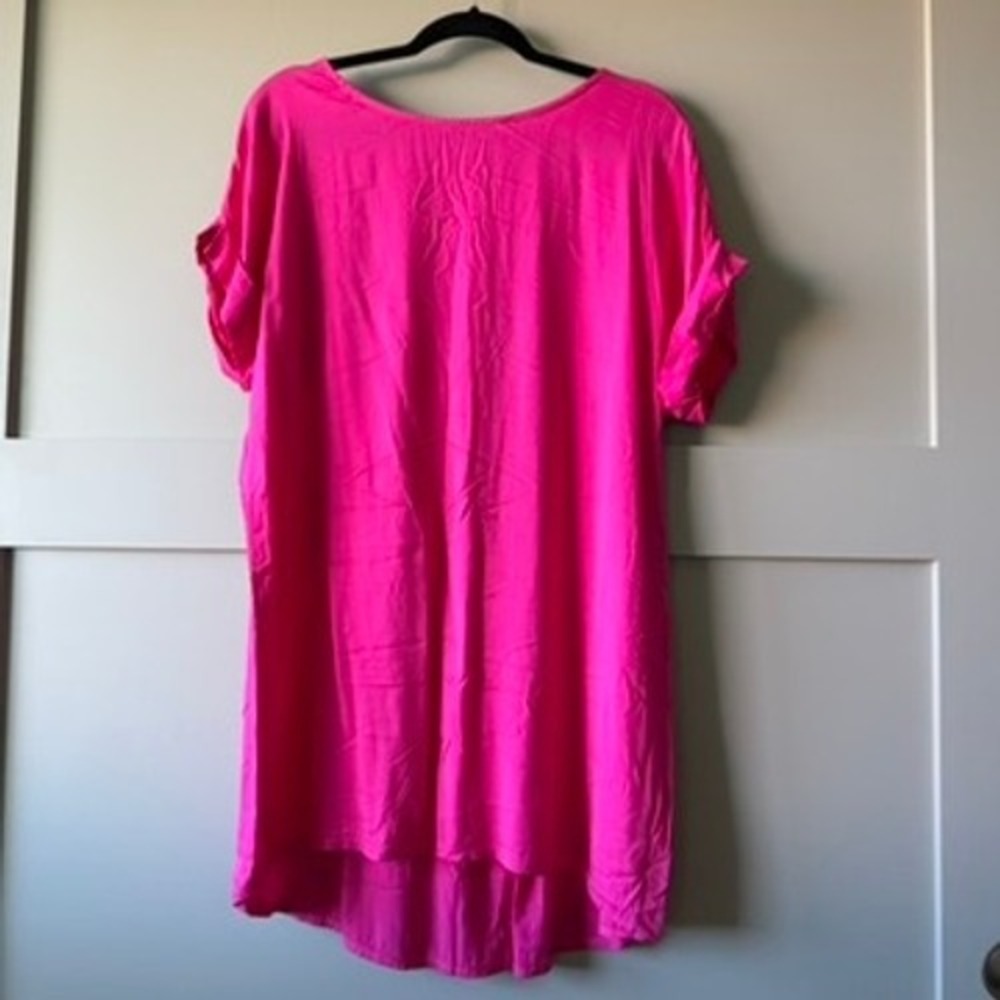 New Collection Made in Italy Womens OS Hot Pink High Low Tunic Dress Lagenlook
